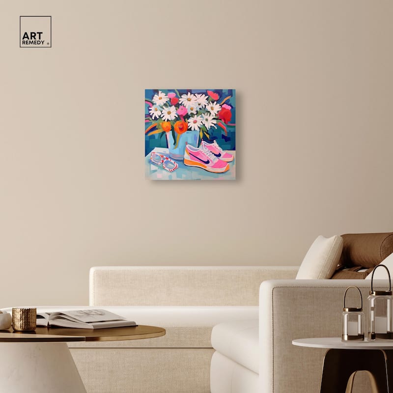Whimsical Sneakers Flower Vase Canvas by Art Remedy, Gallery Wrapped
