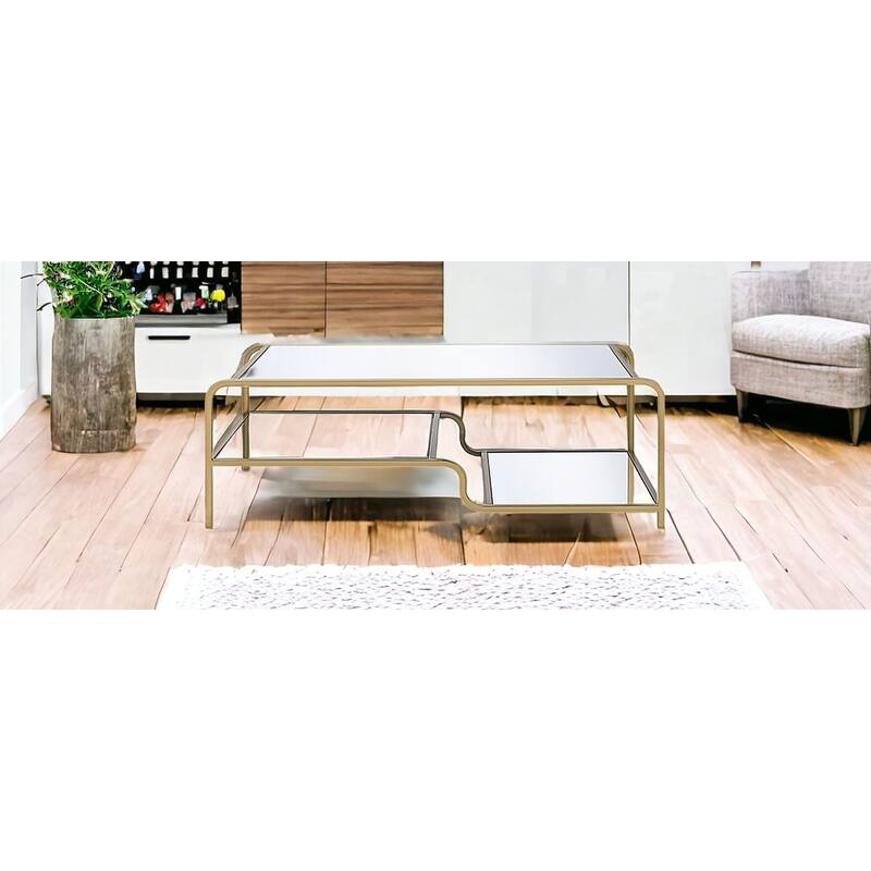 HomeRoots 52" X 24" X 18" Gold And Clear Glass Metal Coffee Table