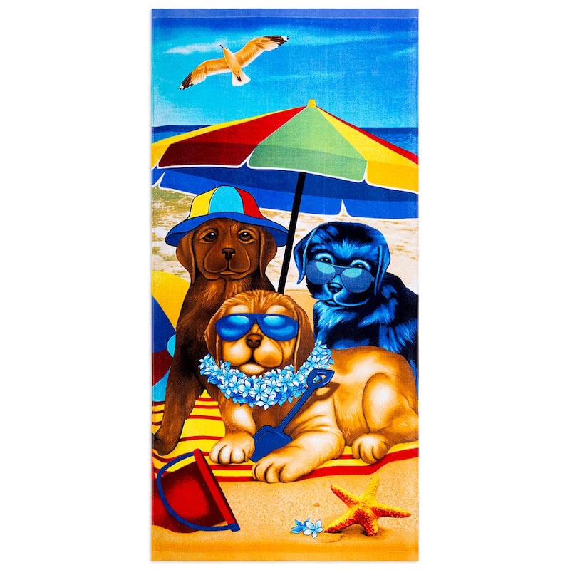 100% Cotton Printed Beach Towel - Dogs & Puppies