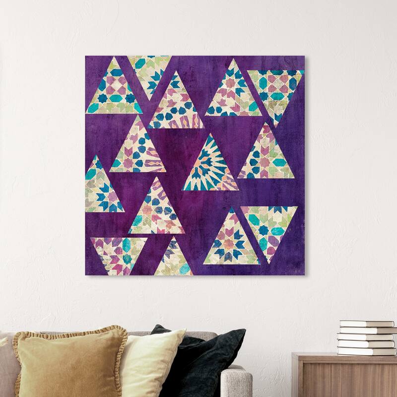 Wynwood Studio Canvas Abstract Deco Triangles Purple and Dark Purple Traditional Wall Art Canvas Print - 40 x 40