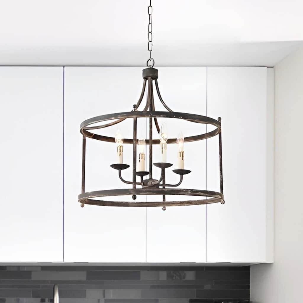 4 - Elegant Antique Rustic Metal Drum Chandelier Farmhouse