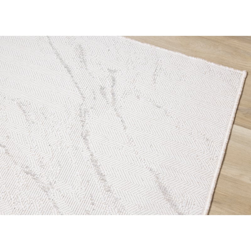 Brooke Collection - Cream Grey Reversible Marble Swirl Indoor/Outdoor Area Rug