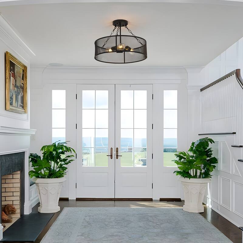 3-Light Semi Flush Mount Light - Matte Black