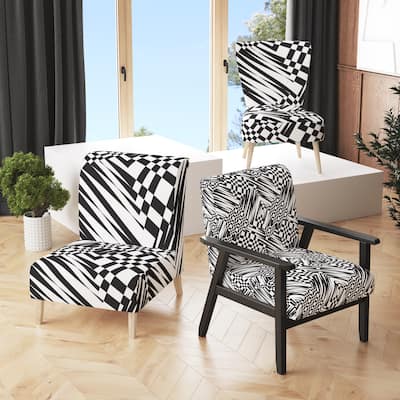 Designart "Black and White Geometric" Upholstered Patterned Accent Chair and Arm Chair