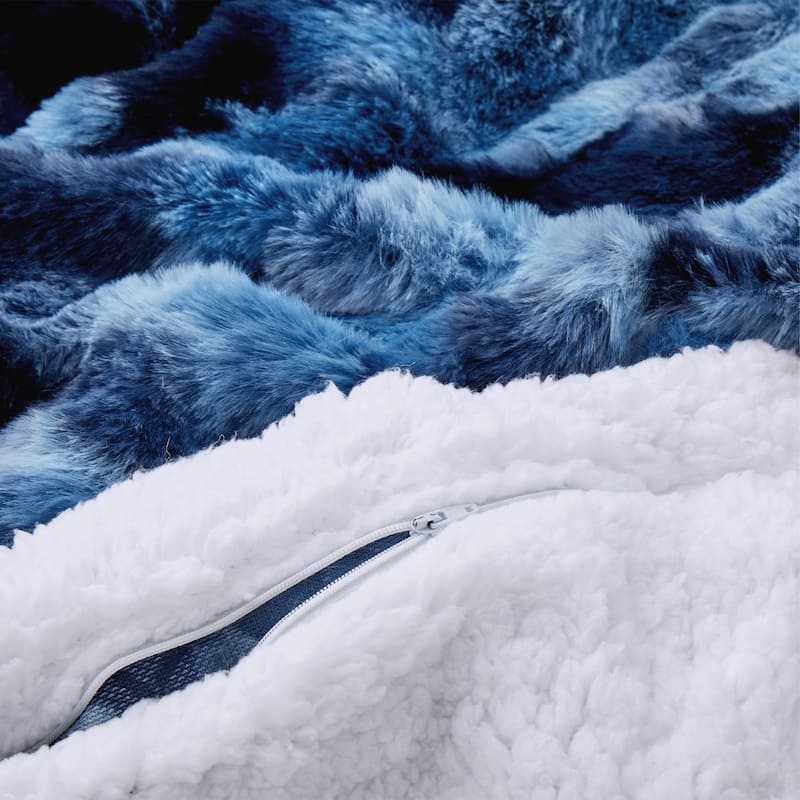 3 Pieces Fluffy Faux Rabbit Fur Comforter Set, Plush Fuzzy Bedding Set for Winter