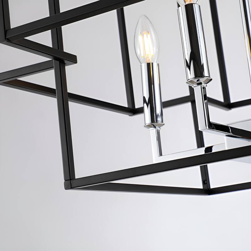 8-Light 22" Width 28" Height Metal Open Frame Cage Design Transitional Pendant Lamp Chandelier