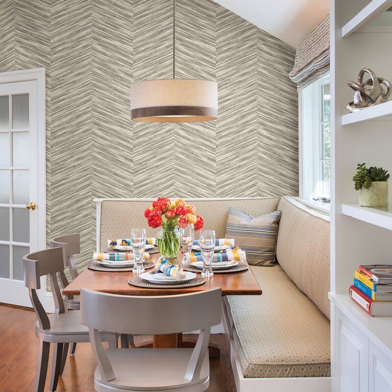 Brewster Aldie Beige Chevron Weave Wallpaper - 20.5in x 396in x 0.025in