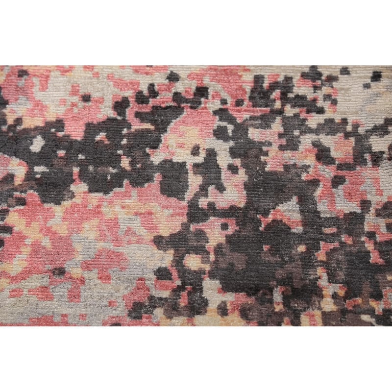 Modern Abstract Indian Rug Hand-Knotted Oriental Wool Carpet - 8'11"x 11'11"