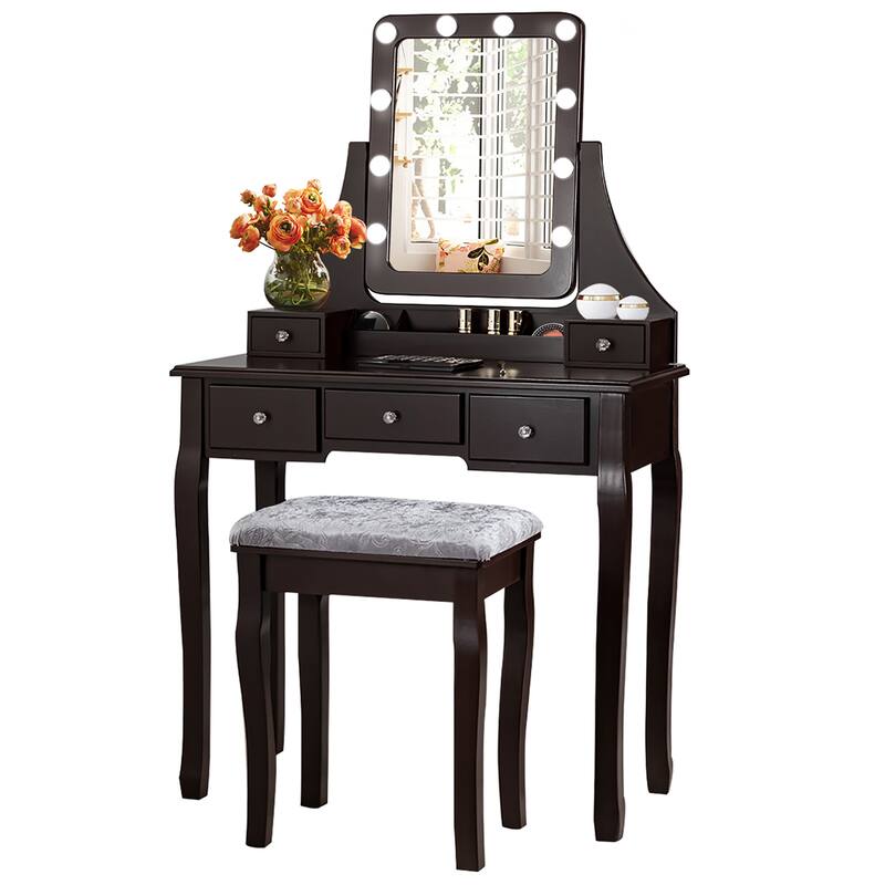 Costway Vanity Dressing Table Set w/ 10 Dimmable Bulbs Touch Switch
