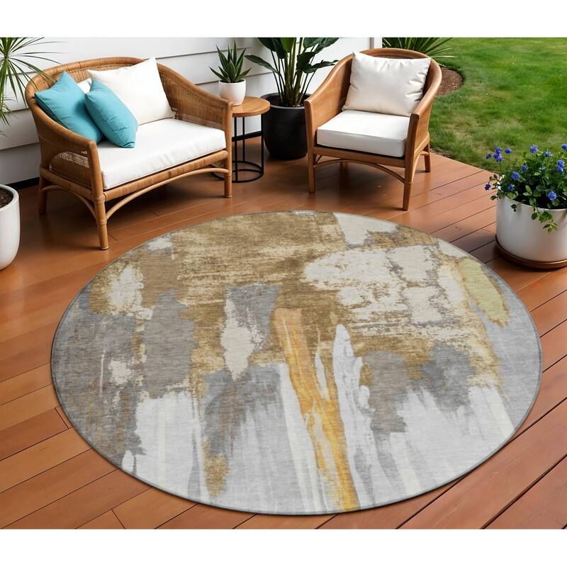 HomeRoots Abstract Transitional Rectangle Outdoor Rug - 8' Round