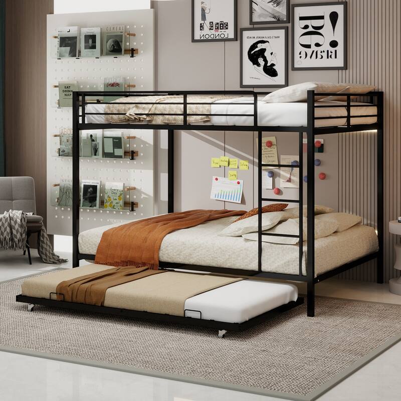 Durable Square Tube Iron Bunk Bed Featuring Safety Rails