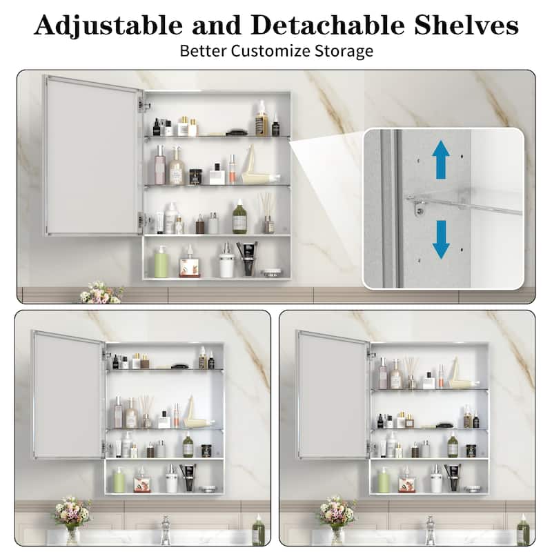 24" x 30" Medicine Cabinet with Mirror for Bathroom, Wall Mounted Bathroom Mirror with Storage, Adjustable Shelves - 24