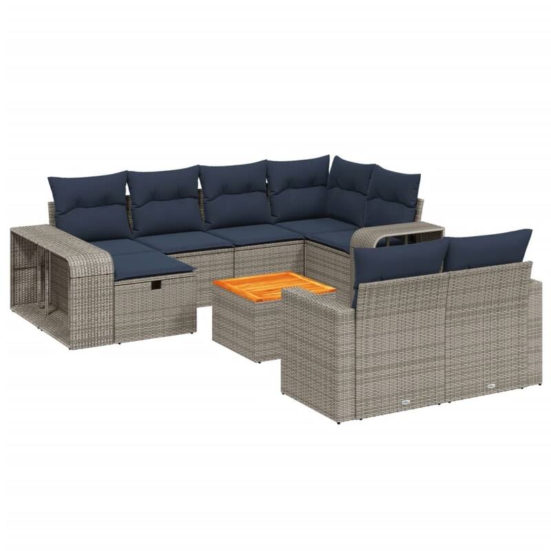 vidaXL 11 Piece Patio Sofa Set with Cushions Black/Gray Poly Rattan - 21.7 x 24.4 x 27.2