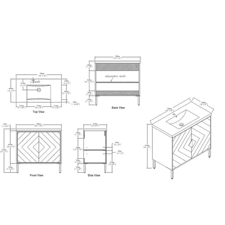 36" Tennant Brand Modern Style White Eileen Bathroom Sink Vanity