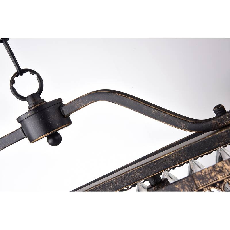 Antique Bronze 4-Light Rectangular Kitchen Island Lighting with Crystal Hanging - Antique Bronze