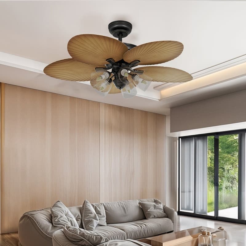 Moasis 52" Tropical Ceiling Fans with Remote,5 Blades Palm Leaf Fan