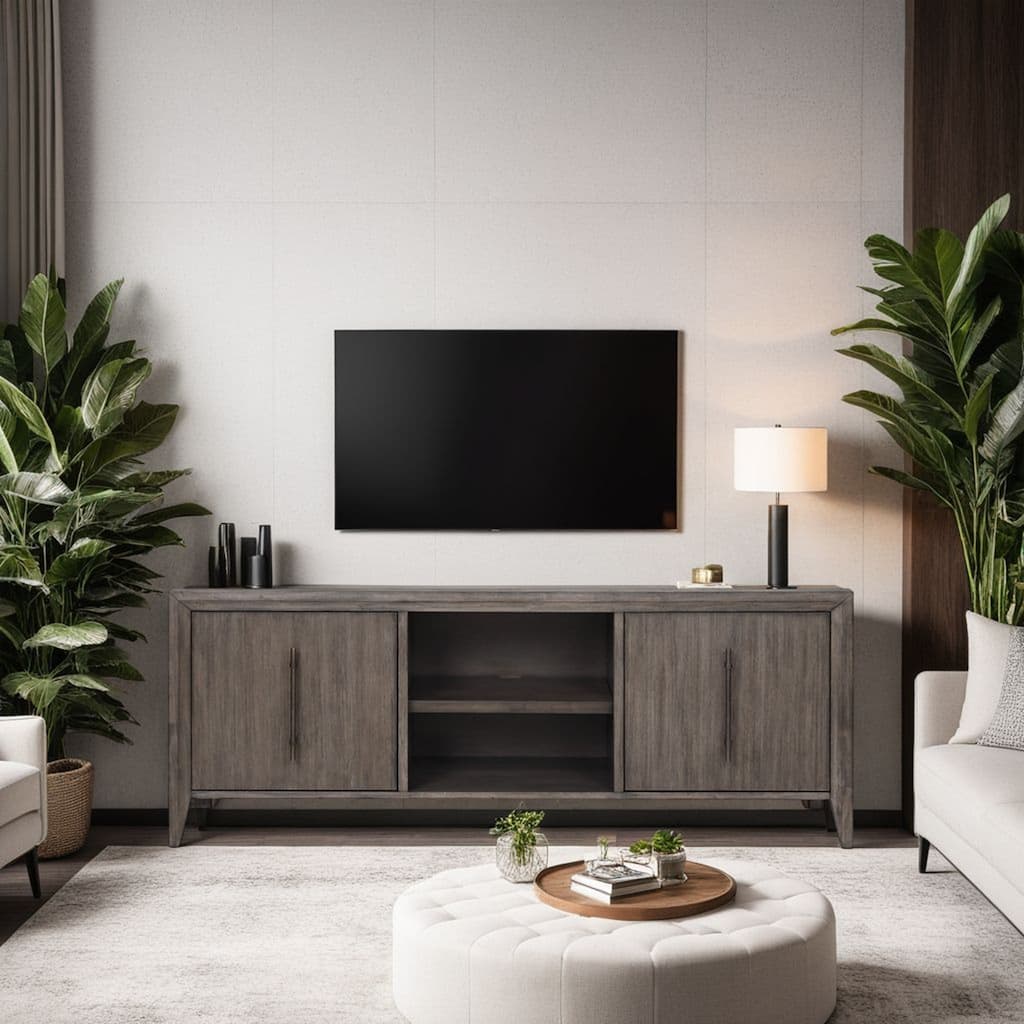 Bridgevine Home Avana 72 inch TV Stand Console, No Assembly Required, Smoky Greige Finish