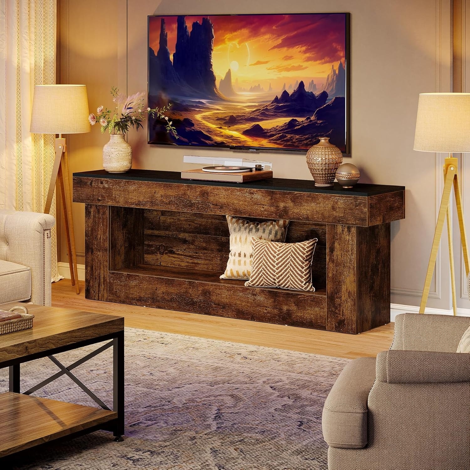 63" TV Stand, Entertainment Center for 60/65/70 Inches TVs, Media Console with Open Storage Space