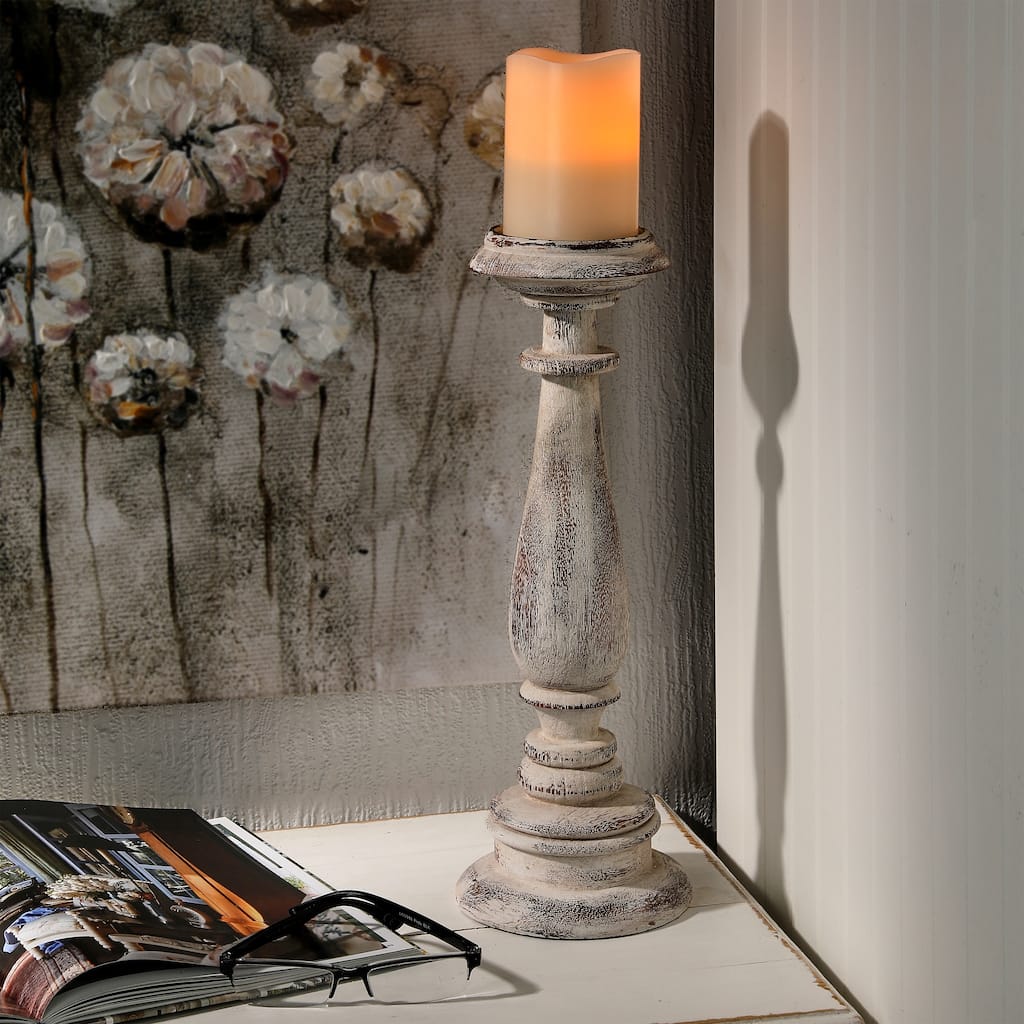 Resin Turned Wood' Candlestick 15"