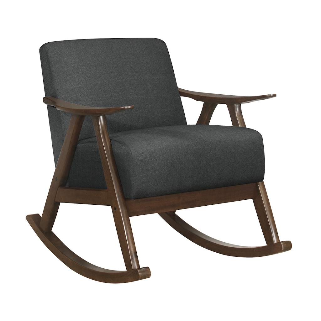 Modern Home Furniture 1pc Rocking Chair Fabric Upholstered Dark Walnut Finish Wood Cushion Seat and Back