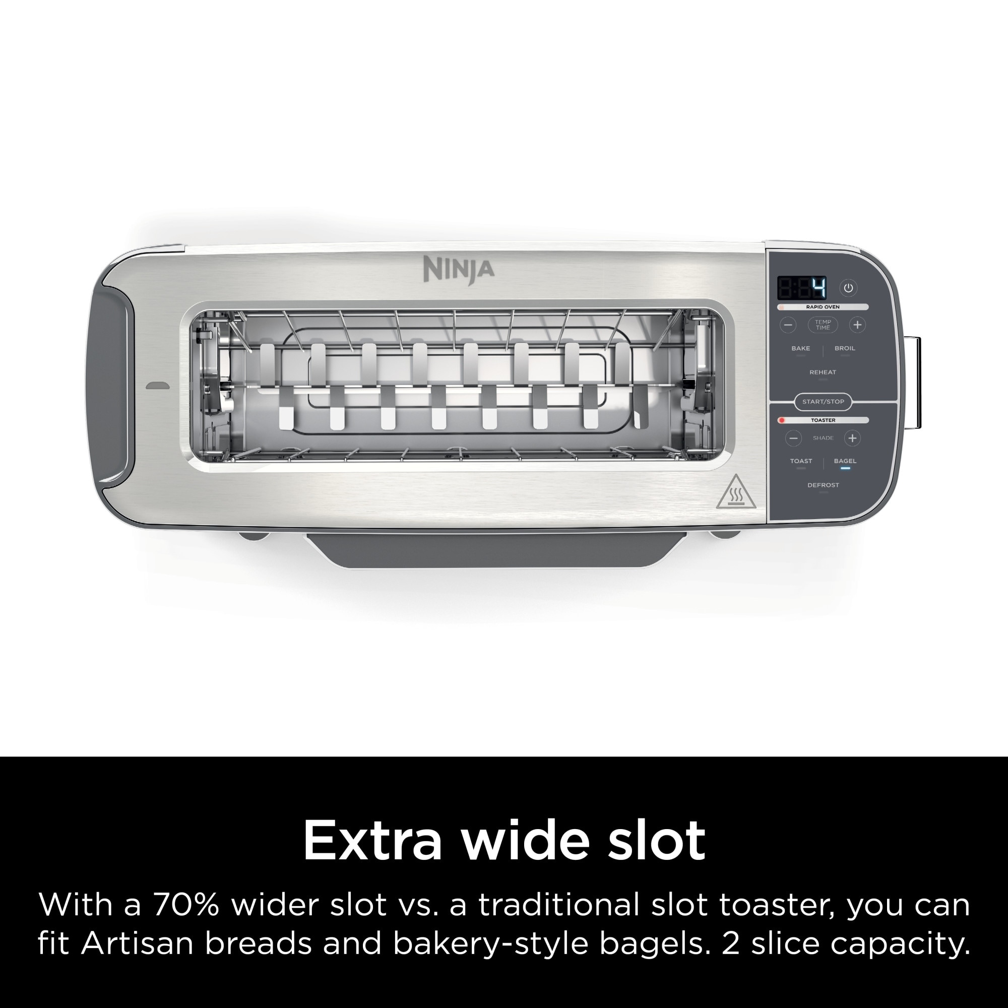 Ninja ST101 Foodi 2 in 1 Flip Toaster 2 Slice Capacity Compact Toaster Oven 1500 Watts Stainless Steel