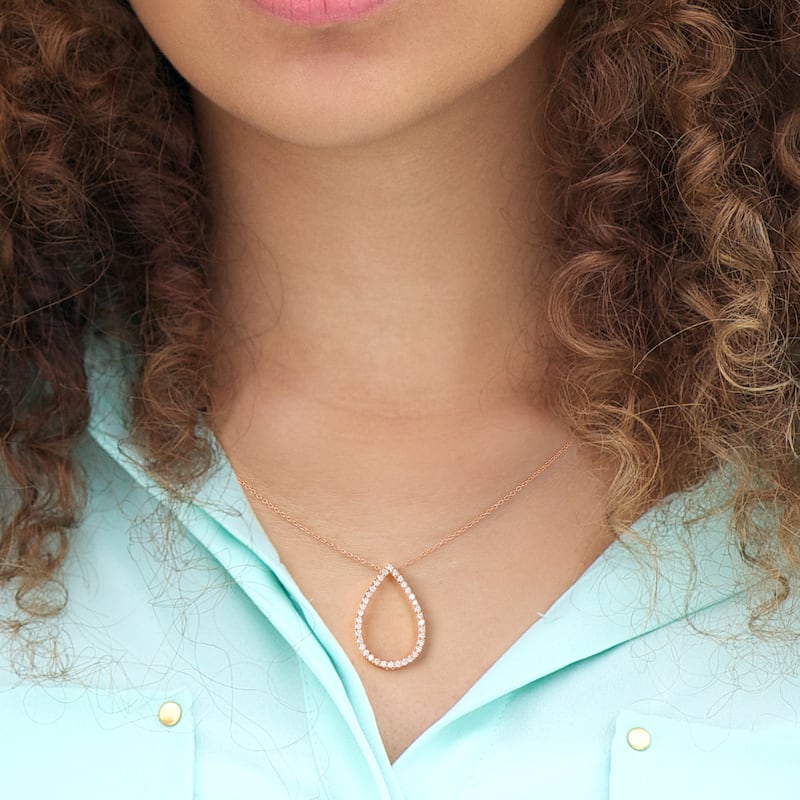 1/6ct - 1ct TDW 14K Gold Open Pear Diamond Pendant Necklace for Women