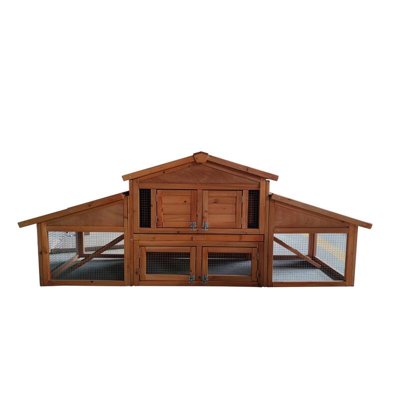 2-layer Wooden Rabbit Hutch Chicken Coop with Doors