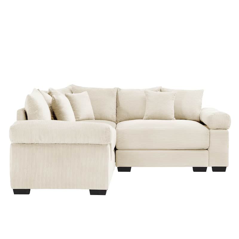 GDFStudio - Corduroy L-Shaped 3-Seater 79.1" Cloud Modular Sectional Couch