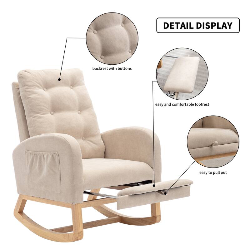 Chichoice Modern Accent Rocking Chair with Footrest, Nursery Glider Rocker with Side Pocket