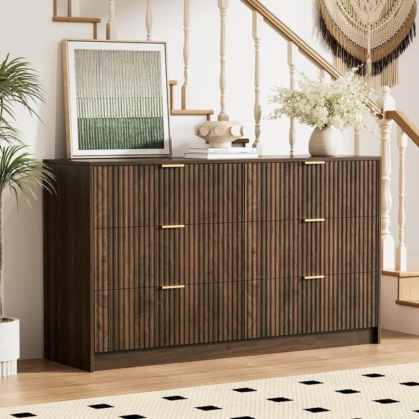 6 Drawer Dresser for Bedroom 55" Wide Modern Chest of Drawers with Gold  Metal Handles - Bed Bath & Beyond - 43298727