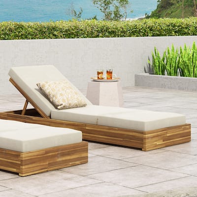Christopher Knight Home - Ian Acacia Wood Chaise Lounge with Adjustable Recline and Slatted Design