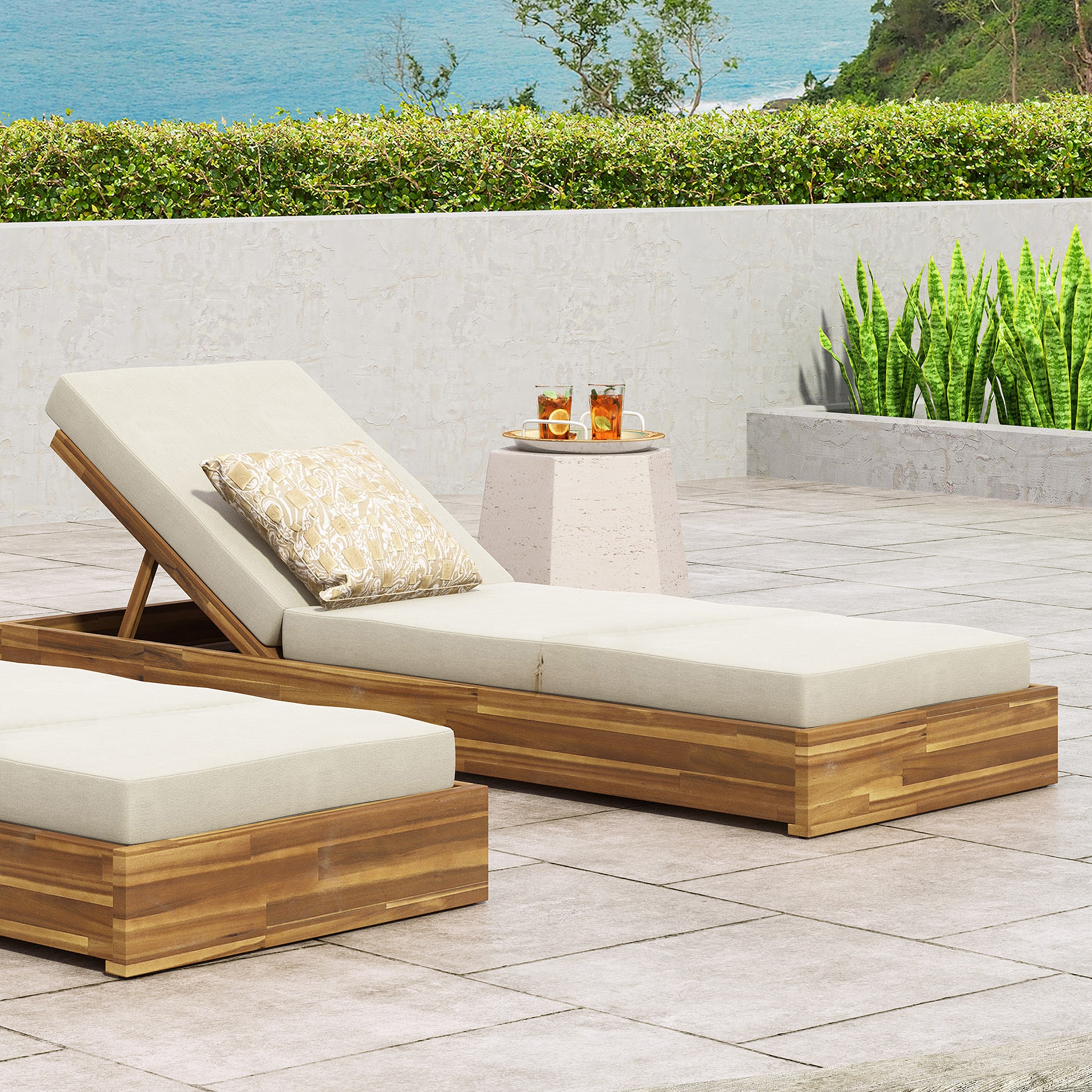 Christopher Knight Home - Ian Acacia Wood Chaise Lounge with Adjustable Recline and Slatted Design