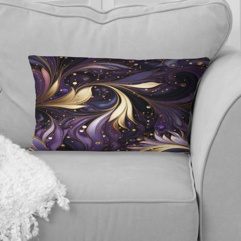 Designart "Gold And Purple Amethyst Marble Pattern" Marble Printed Throw Pillow - 12 x 20
