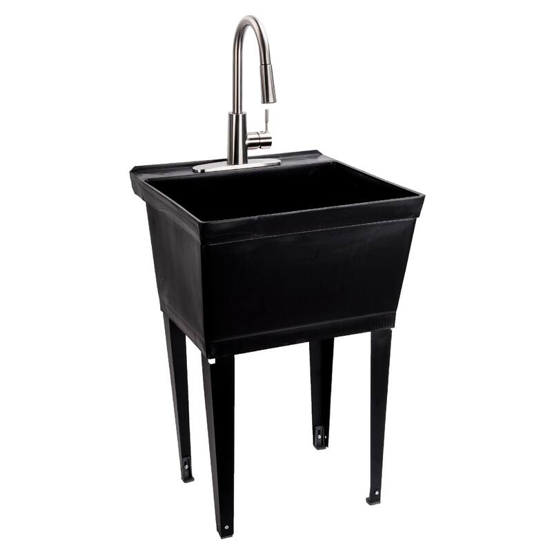 TEHILA Utility Sink Laundry Tub with Stainless Finish High Arc Faucet - N/A