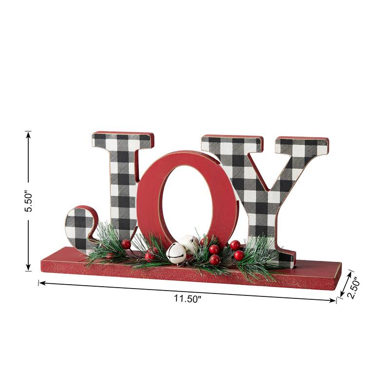 Glitzhome Christmas Wooden Plaid JOY NOEL Word Table Decor