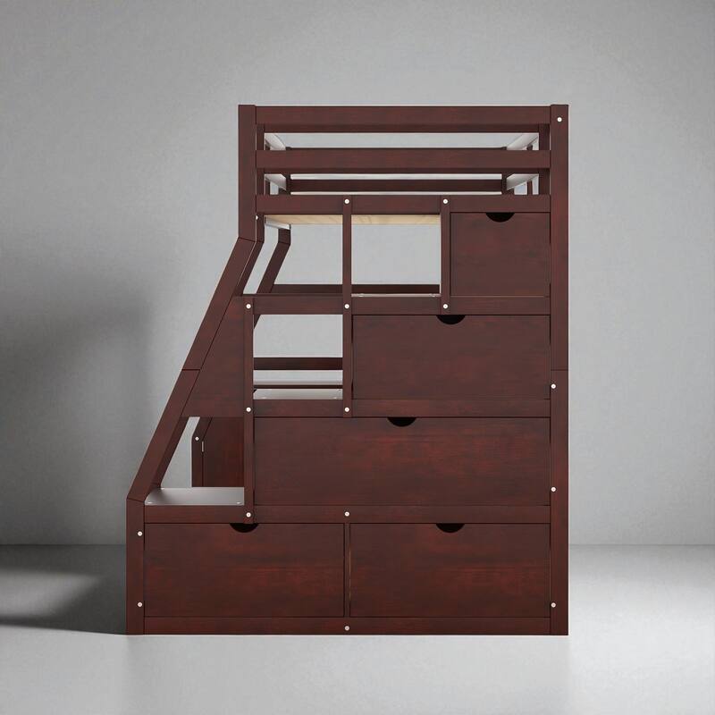 Twin/Full Loft Bed with 7 Drawers, 2 Shelves, and Built-in Desk for Bedroom Organization