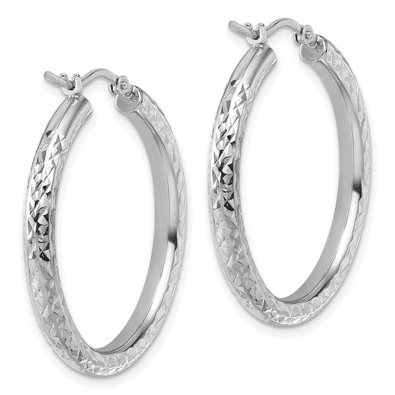Curata 14k White Gold Sparkle Cut Round Hoop Earrings - 30x30mm