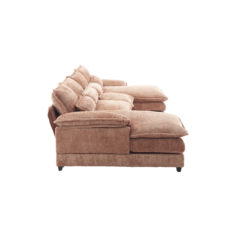 Chenille Upholstered U-Shaped Living Room Sectional Sofa With Wooden Legs