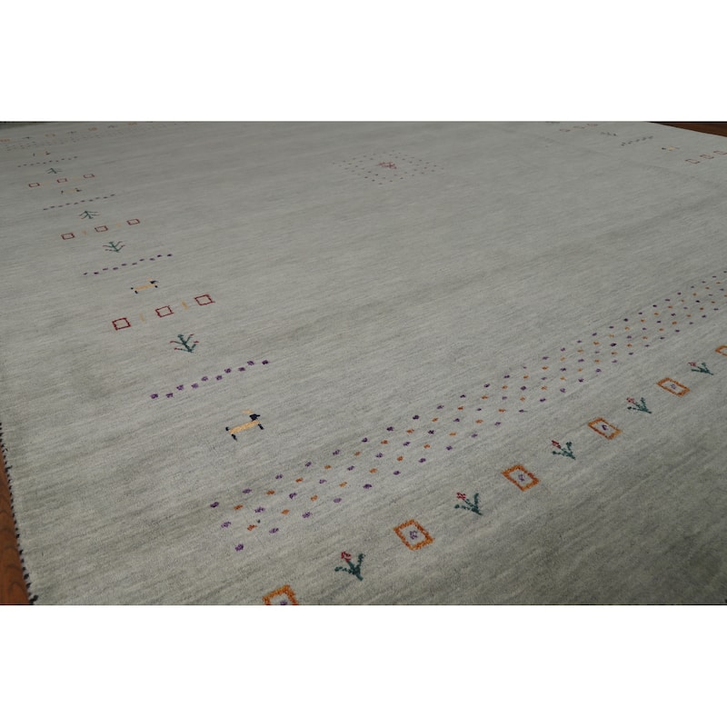 Green Tribal Gabbeh Indian Area Rug Hand-Knotted Wool Carpet - 8'2" x 9'11" - 8'2" x 9'11" - Green