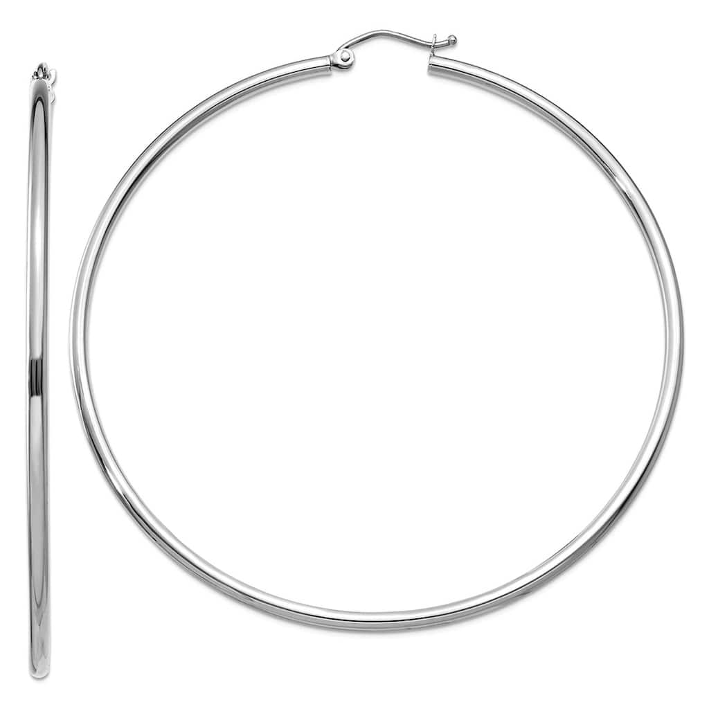 Curata 10k White Gold Polished 2mm Tube Classic Hoop Earrings - 15mm - 65mm