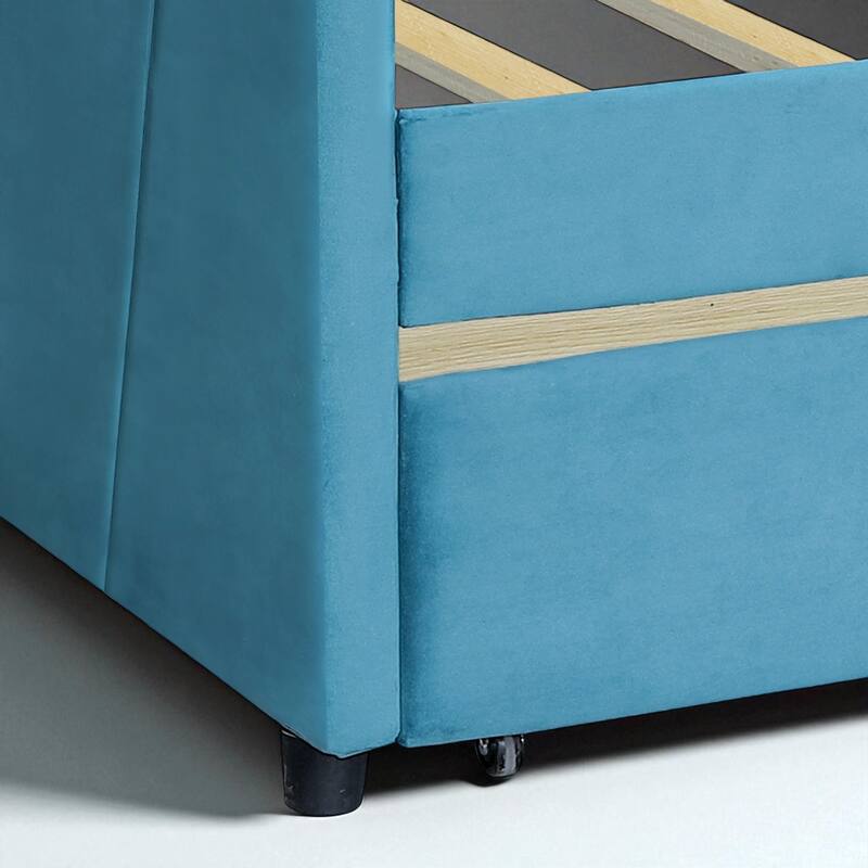 Twin Upholstered Daybed with Storage Drawers and Wood Slats, Velvet Fabric Frame, No Box Spring Needed
