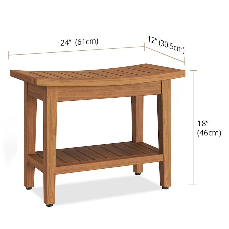 Patented Maluku Teak Shower Bench with Shelf