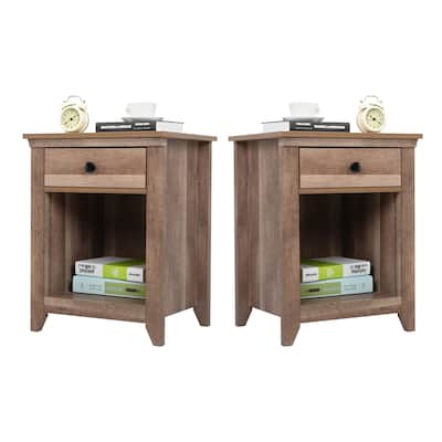 Farmhouse Nightstand Wood Storage Cabinet USB Charging Station