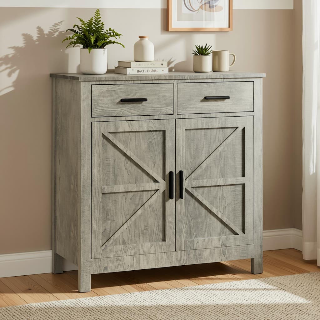Homy Casa Modern Farmhouse Buffet Cabinet with Storage & 2 Drawers