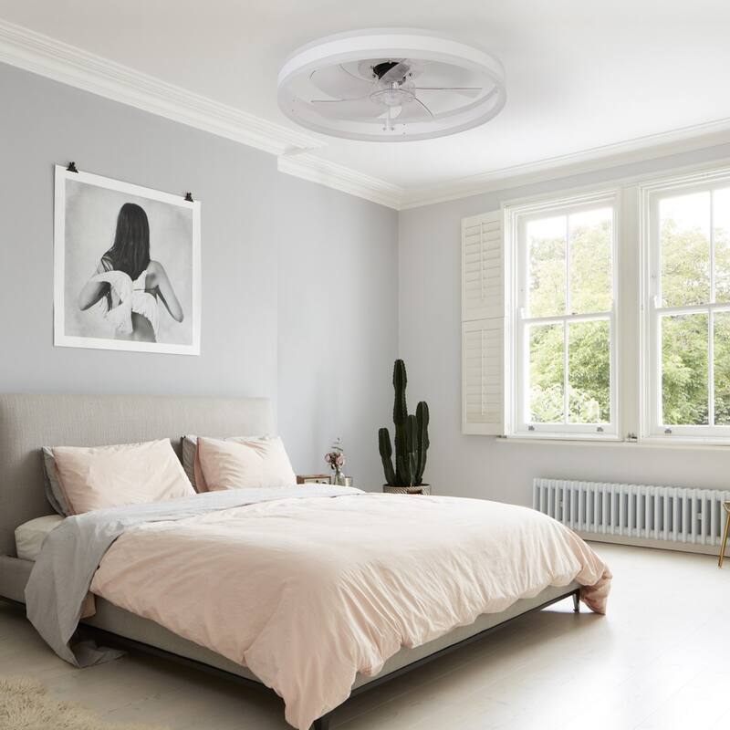 Anmytek Modern Low Profile Ceiling Fan with Light Quiet Flush Mount Bedroom Living Room