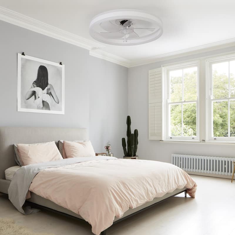 Cusp Barn 20in. Modern Industrial LED Ceiling Fan with Light, 6 Speed Reversible White Ceiling Fan Light With Remote Control
