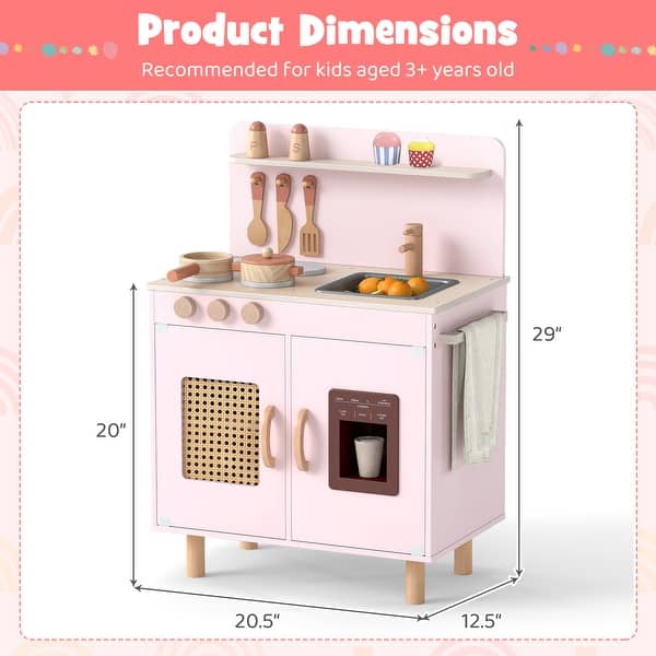 dimension image slide 1 of 2, Gymax Play Kitchen w/Realistic Ice Maker Stove Accessories & Water
