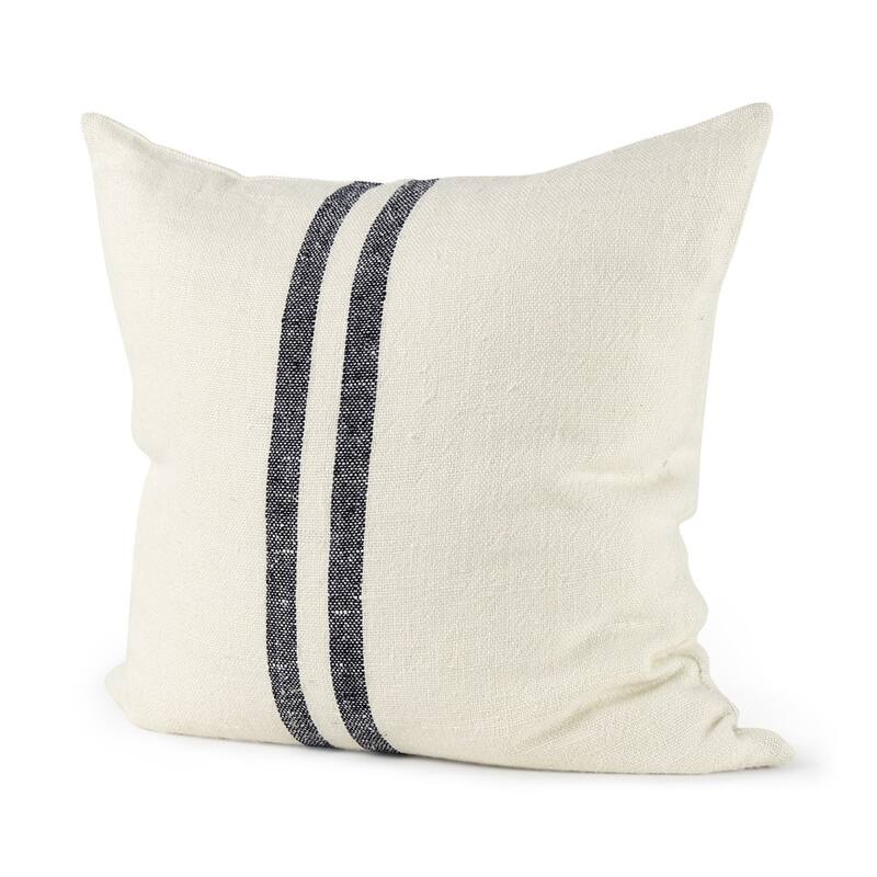 Beige and Central Blue Stripes Accent Pillow Cover - 22"H x 22"W x 1"D