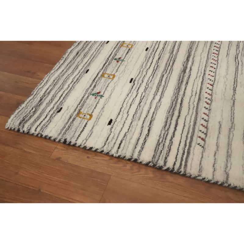 Hand Knotted Oriental 100% Wool Carpet Tribal Animal Pictorial Beige & Ivories Gabbeh Area Rug - 4' 11'' X 3' 0''