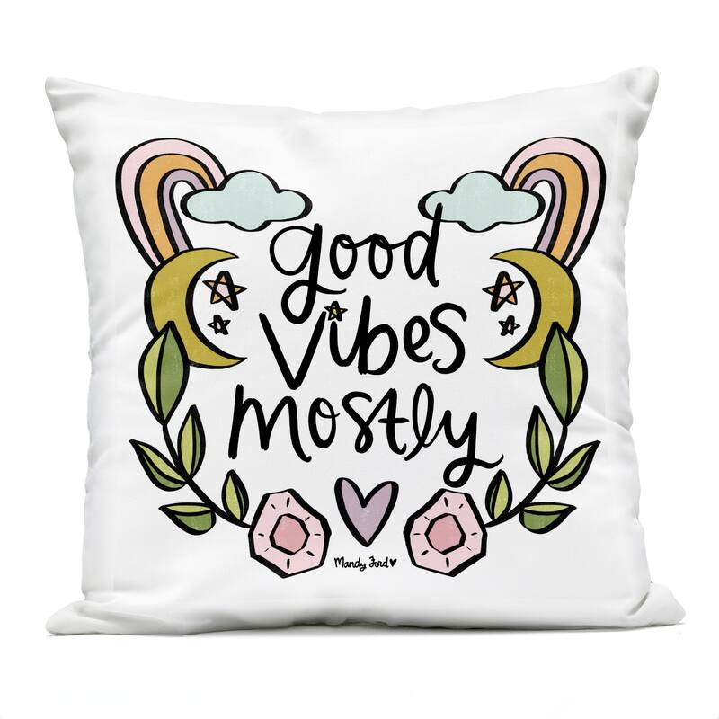 Stupell Good Vibes Mostly Printed Outdoor Throw Pillow Design by Mandy Ford Art + Illustration - Accent - Polyester - Multi-Color - Single